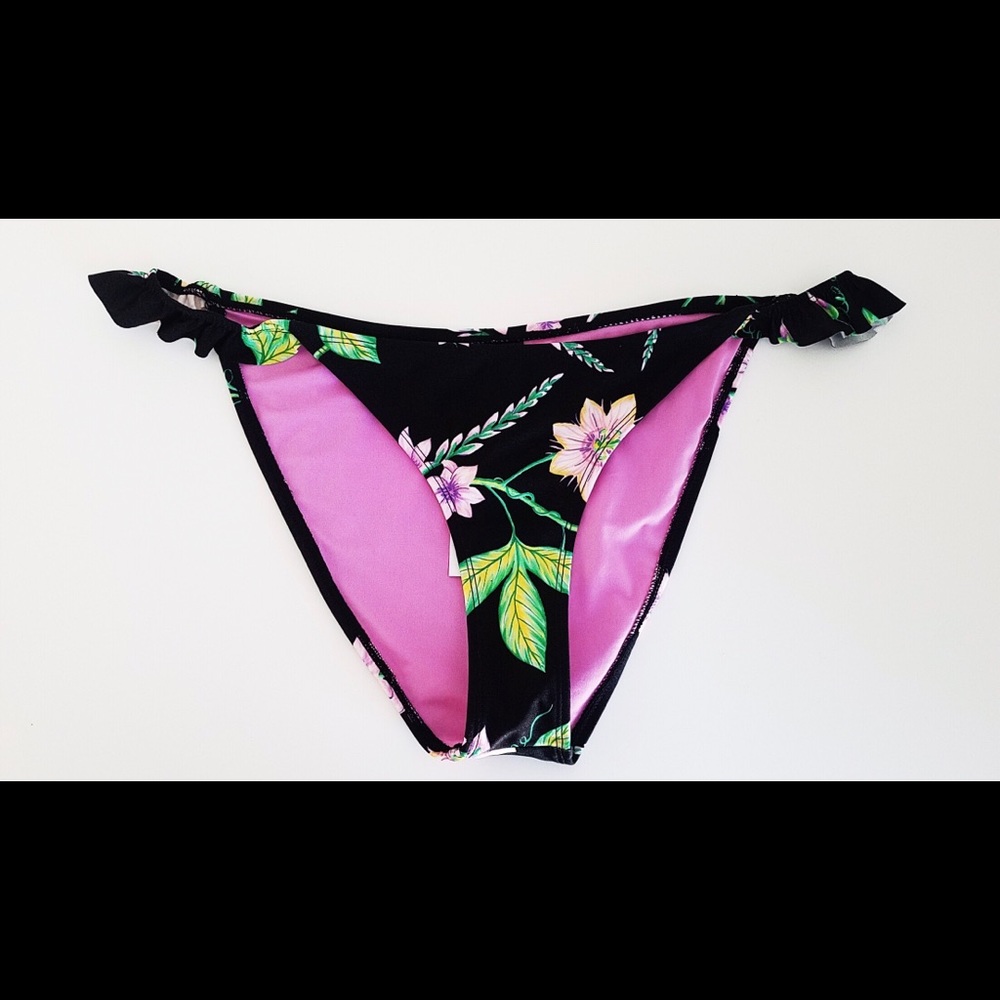 Topshop Black Floral Tanga Bikini Bottom